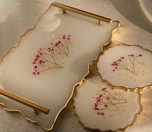Modern Resin Kitchen <b>Serving</b> <b>Tray</b> with Marble Pattern and <b>Gold</b> Handles for Dining and Entertaining Guests - Product Image 2
