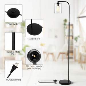 <b>Industrial</b> Black Floor <b>Lamp</b> with Glass <b>Shade</b> - Product Image 6