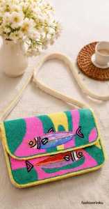 Elegante Bolso de Noche Clásico Bohemio Vintage, Multicolor, con Cuentas de Vidrio de Diseño, en Forma de Silla de Montar, Impermeable y Duradero - Product Image 5