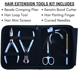 White Hair <b>Extension</b> tools Kit with 5In <b>Beads</b> Crimping Plier Keratin Bond Cutter Hair Loop Tool Mini Scissor Parting Finger Ring - Product Image 2