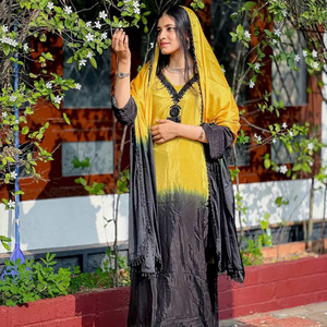 Ensemble Kurti élégant pour les occasions spéciales - Soie crêpe française avec travail de perles et dupatta de créateur - Product Image 1