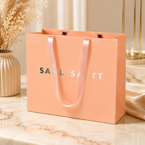 Bolsas de Compras de Papel de Lujo Color Durazno con Logotipo Personalizado y Asas de Listón, Bolsas de Regalo al por Mayor para Boutique, Cosméticos y Comercio Minorista - Product Image 6