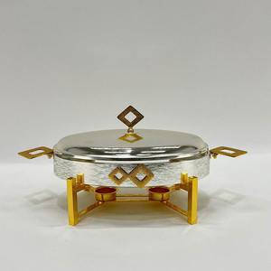 Luxury Arabic Oval Chafing Dish Matte Black Silver Diamond Motif Handle Ramadan <b>Buffet</b> <b>Server</b> Single Unit - Product Image 4