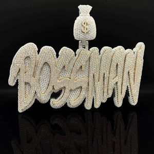 Pendentif Moissanite Boss Man Style Personnalisé en Argent Sterling 925 Massif Plaqué Or Bicolore, Design Sac à Monnaie, Unisexe, Effet Givré, Cadeau - Product Image 1