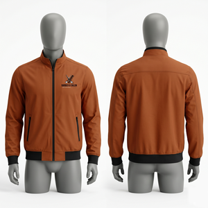 Chaqueta de Barbero Profesional para Hombre, 280 GSM, Poliéster y Spandex, Color Marrón Óxido, Puños Negros con Ribete, Logotipo Personalizado con Transferencia Térmica - Product Image 1