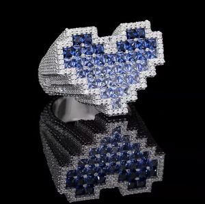 Bague unisexe géométrique en saphir bleu et moissanite diamantée, bijou statement - Product Image 3