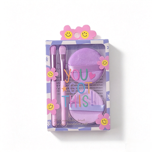 Soft Makeup Puff and Brush Set Cosmetic Sponge Face and Eye Beauty Tools Pink Purple Gift <b>Box</b> - Product Image 5