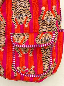 Mochila Acolchada a Rayas para Niñas, Hecha a Mano, de Algodón, para la Escuela, Ligera, para Viajes, con Múltiples Bolsillos, Estilo Boho, 20 Pulgadas - Product Image 3