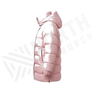 Abrigo Acolchado Rosa para Mujer, Manga Larga, Cuello Alto, Invierno, Resistente al Viento, Relleno Grueso de Poliéster, Chaqueta Larga - Product Image 3