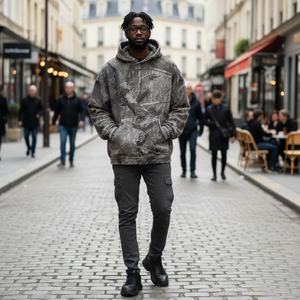 เสื้อฮู้ดดี้พิมพ์ลายดิจิตอลทรงหลวมไหล่ตก ผ้าฟลีซ 500 กรัม แบบวินเทจฟอกสีลายต้นไม้  ผ้าฝ้ายแท้ 100% รับทำโลโก้ OEM - Product Image 1