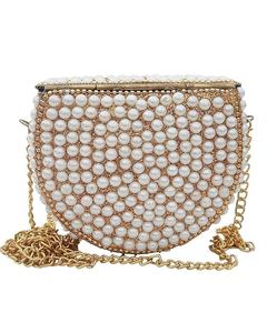 Antique Style Pearl Beaded <b>Gold</b>-Plated Clutch <b>Bag</b> for <b>Women</b> Polished Sculpture Bridal Metal Frame Evening Purse Parties OEM - Product Image 6