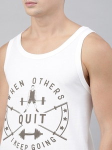 Men's White Sleeveless Tank Top With "When Others Quit Keep Going" Print O-Neck Casual Workout Wear Breathable Knitted Cotton - Product Image 6