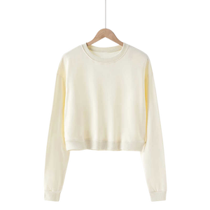 Unisex Crop Length Crew Neck Pullover Solid Color Knitted Sweatshirt Regular Fit Casual Autumn Wear 100% Cotton Long Sleeve - Product Image 5