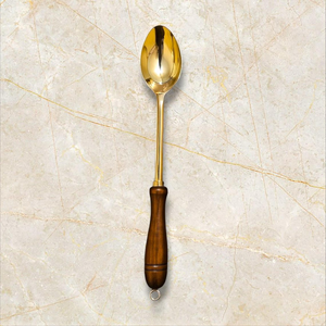 Vintage Brass <b>Kitchen</b> Utensil <b>Set</b> With <b>Wood</b> Handles High Mirror Polish Dishwasher Safe Flatware <b>Set</b> - Product Image 5