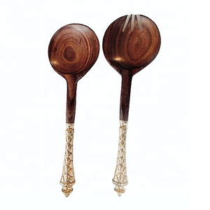 Wholesale Eco-Friendly Vintage Salad Server <b>Spoon</b> Set 2 Unique Design Wood Brass Indian Handicrafts Quality Indian Manufacturer - Product Image 1