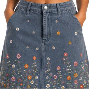Customized Slate Blue Women Embroidered Crop Top and Skirt <b>Set</b> Floral Summer Two Piece Outfit Custom Logo OEM Wholesale Apparel - Product Image 5
