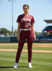 Styliro Baseball Jersey Men's <b>Maroon</b> 22 Tackle Twill Print Breathable Polyester Short Sleeve Regular Fit Adult Sportswear - Product Image 2
