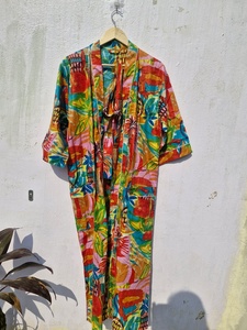 Handprinted Cotton Kimono <b>Robe</b> | Floral Print, Boho <b>Beach</b> Coverup - Product Image 2
