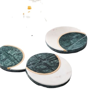 Dessous de verre en marbre blanc, accessoires de cuisine, ensemble de 4 sous-verres ronds naturels pour décoration de table - Product Image 1