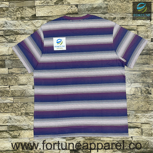 เสื้อยืดคอโอ แขนสั้น ลายทาง ผู้ชาย ยี่ห้อ Fortune Apparel ผ้าฝ้าย ทรงปกติ สวมใส่สบาย ระบายอากาศได้ดี  โลโก้ถักด้านหน้า - Product Image 2