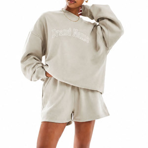 Conjunto Casual de 2 Piezas para Mujer, Shorts Holgados, Sudadera de Algodón de Manga Larga con Cuello Redondo y Bolsillo, Estampado de Letras, para Todas las Temporadas - Product Image 1