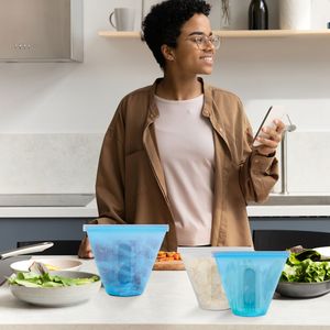 Lot de 3 sacs de conservation alimentaire réutilisables en silicone, étanches, compatibles micro-ondes/lave-vaisselle, avec 3 joints, respectueux de l'environnement - Product Image 4