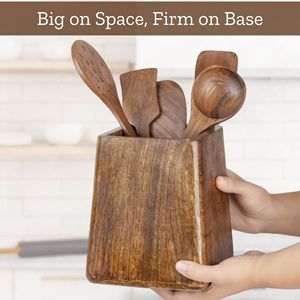 Support carré en bois pour ustensiles de cuisine, organiseur de comptoir pour spatules, louches et baguettes, fabricant sur mesure - Product Image 6