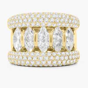 Custom Marquise Round Lab Grown Diamond Cocktail Rings 14K 18K Solid Gold Pave Large Cluster Statement Bands For Women Wholesale - Product Image 1