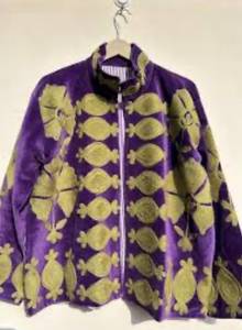 Purple Velvet Embroidered <b>Jacket</b> With Floral Pattern <b>Mandarin</b> <b>Collar</b> Full Sleeve Open Closure Elegant Autumn Outerwear B2B Coat - Product Image 4