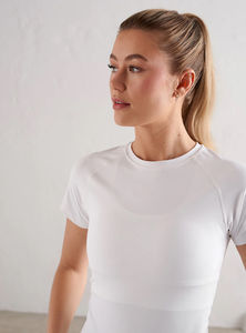 T-shirt en toile à manches raglan ajustées pour femme, col rond, séchage rapide, respirant, anti-plis, entraînement sportif, logo personnalisé, OEM - Product Image 4
