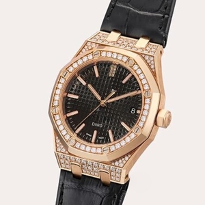 Montre mécanique haut de gamme pour homme, ton or rose, lunette sertie de diamants, bracelet en cuir noir de luxe, verre saphir, montre en moissanite - Product Image 4