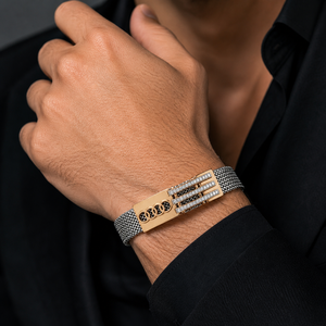 925 Sterling <b>Silver</b> <b>Solid</b> Gold Accent Cubic Zirconia <b>Bracelet</b> High Polish Luxury Geometric Mesh Link Mens Unisex for Wedding Par - Product Image 4