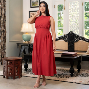 Elegante Vestido Midi Casual de Algodón Modal con Corte en A y Detalle en la Cadera, Ajuste Regular - Product Image 3