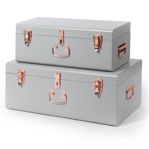 Baúl de Almacenamiento de Acero Gris con Herrajes en Oro Rosa para una Solución de Organización del Hogar Contemporánea - Product Image 1