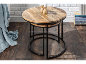 <b>Round</b> Wooden <b>Nesting</b> Coffee <b>Table</b> Set Modern Industrial <b>Round</b> Coffee <b>Tables</b> Set of 2 Wooden Top Metal Frame <b>Nesting</b> <b>Tables</b> 2026 - Product Image 3