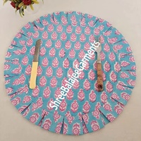 Napperons modernes réversibles à motif floral, bleus, imprimés à la main, bord festonné, réutilisables, jetables, pour mariage, maison, banquet, fins, 100%