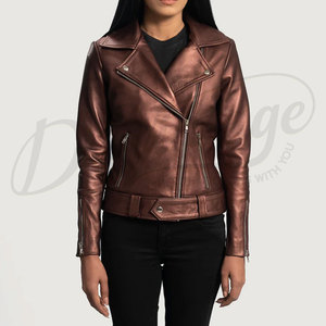 Womens Metallic Bronze <b>Leather</b> Biker <b>Jacket</b> Genuine Sheepskin Moto Coat Custom Slim Fit Belted Rider <b>Jacket</b> De Vintage - Product Image 1