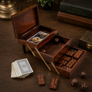 Boîte de jeu d'échelle pliante artisanale en bois de rose indien |   Boîte de rangement de luxe pour dominos, dés et cartes – Coffret cadeau de collection pour jeux de table - Product Image 2