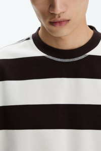 Wholesale Brown <b>White</b> Horizontal Stripe T Shirt Men Heavy Cotton Oversized Crew Neck Custom Logo Streetwear Blank <b>Tee</b> - Product Image 2