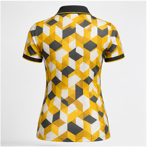 Polo Personalizado para Mujer con Estampado de Cubos Amarillos, Blancos y Grises, de Secado Rápido, Transpirable, Manga Corta, Uniforme para Equipo de Golf WPS-0766 - Product Image 2