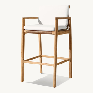 Modern Industrial <b>Bar</b> Chair for Restaurant Furniture <b>Set</b> with Teak Wooden Frame and Cushioned Seat Stylish - Product Image 2
