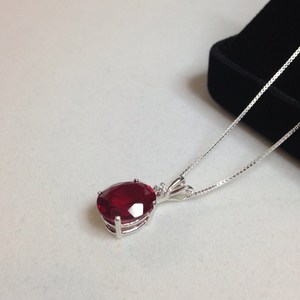 Cushion Cut Ruby Pendant White Sapphire Accent July Birthstone Sterling Silver Children's Jewelry Gift for <b>Wife</b> Valentine - Product Image 2