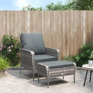 Gray Poly Rattan Patio <b>Chair</b> with <b>Footstool</b> Stylish Outdoor Furniture Set - Product Image 1