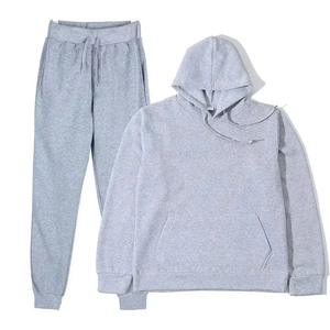 Sweat-shirt à capuche gris unisexe avec cordon de serrage, jogging de couleur unie, ensemble décontracté, poches latérales pleine longueur, matière en coton - Product Image 6