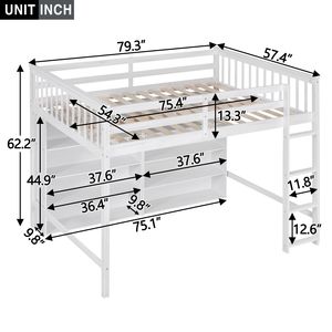 Letto a soppalco bianco a grandezza naturale con 8 ripiani aperti e scaletta integrata per bambini - Product Image 6