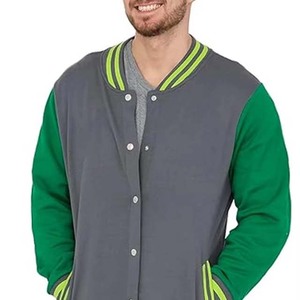 Veste varsity grise et verte pour homme avec logo brodé L, fermeture à boutons, style décontracté, coupe classique, vêtements d'automne, vestes pour homme - Product Image 3