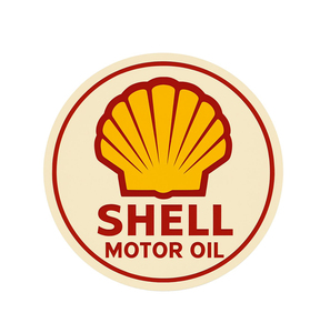 Letrero Metálico Redondo Vintage de Shell Motor Oil, Color Blanco, Rojo y Amarillo, Placa con Logotipo de Shell, Decoración de Pared para Gasolinera, Garaje o Cuarto de Hombre - Product Image 1