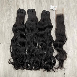Extensions de cheveux humains vierges vietnamiens bruts en trame avec closure HD, double épaisseur, ondulés, vente en gros - Product Image 1