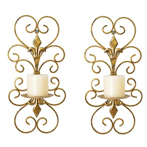 Set Of 2 Antique Gold Metal <b>Wall</b> Sconces <b>Candle</b> <b>Holders</b> Vintage Scroll Design <b>Wall</b> Mounted Hanging <b>Candle</b> Sconces For Home Decor - Product Image 1