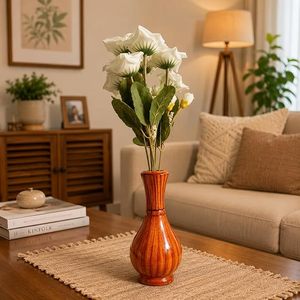 Aqdus Saleem Handmade <b>Rustic</b> Wood Tabletop Vase Round Shape Decorative Home Decor for Living Room & Bedroom Anniversary Gift - Product Image 1